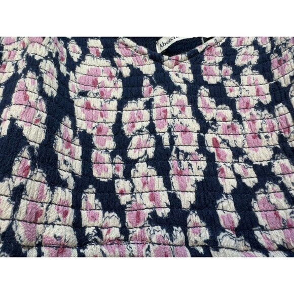 Abercrombie & Fitch Womens Floral Flowy Dress S Navy Pink White Elastic Waist Sm - Picture 8 of 16